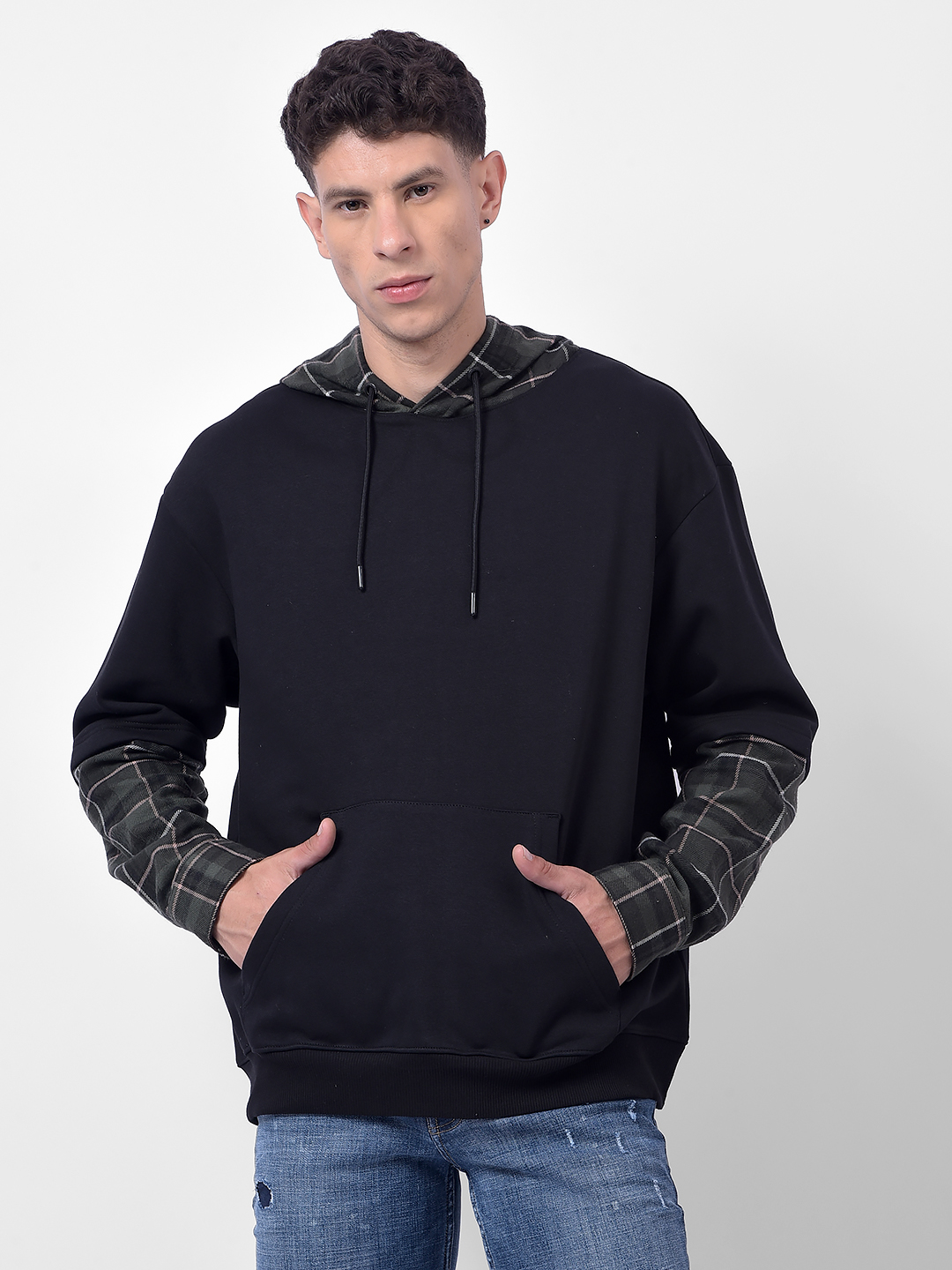 Numero Uno Men Black Checkered Hooded Sweatshirt